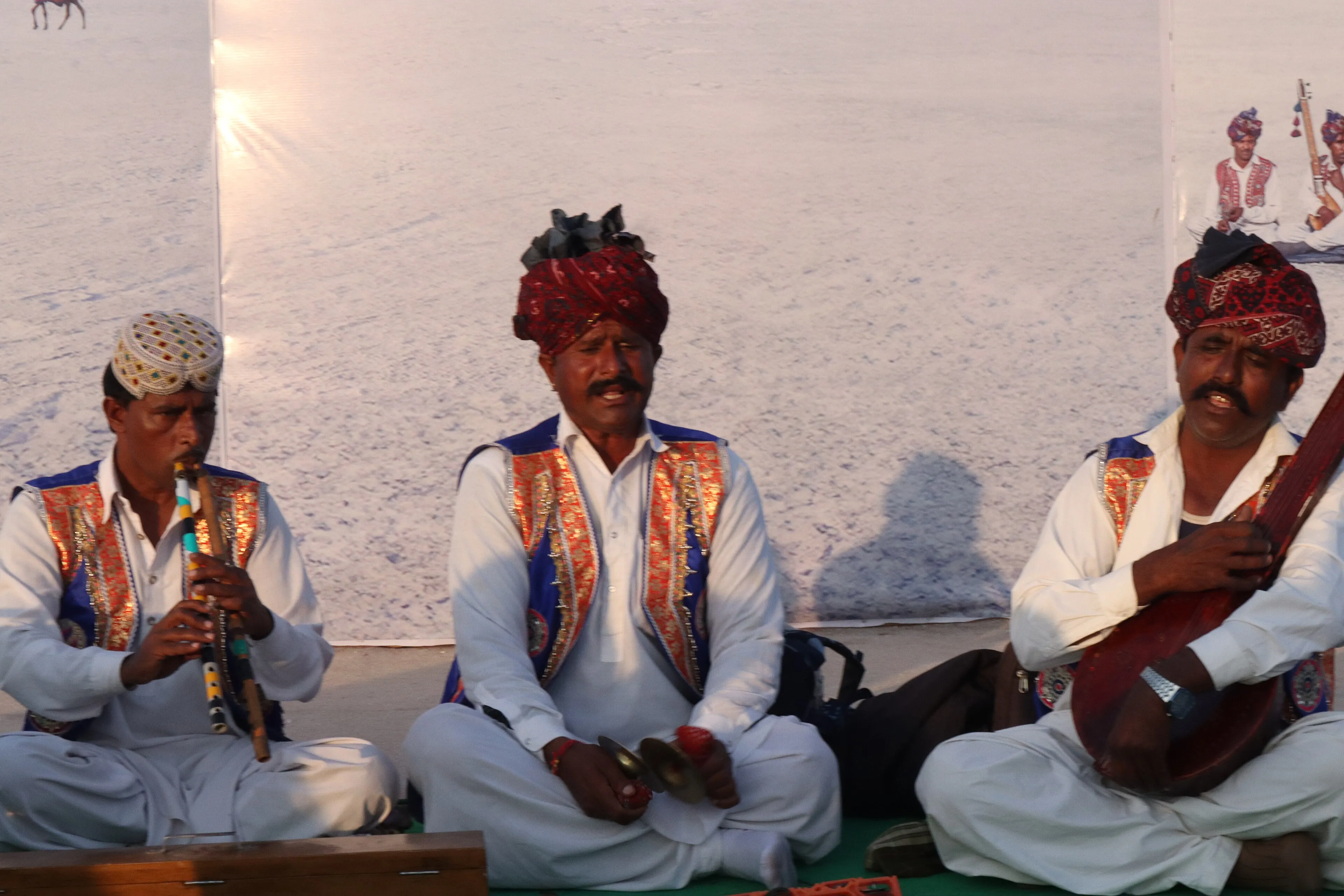 Rann Utsav tent city glowing at dusk in the White Desert of Dhordo, Kutch